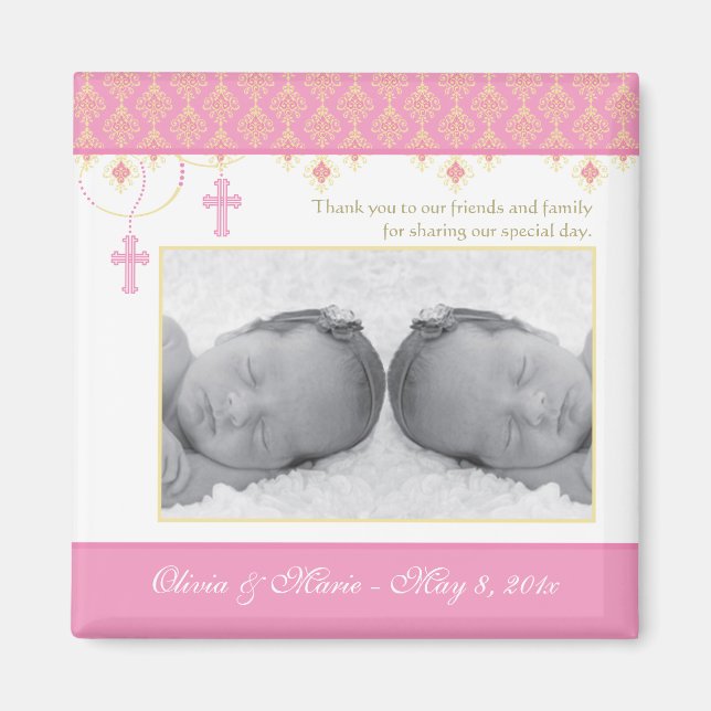 Twin Girl Baptisse/Christening Favor - Foto Magnet (Vorne)