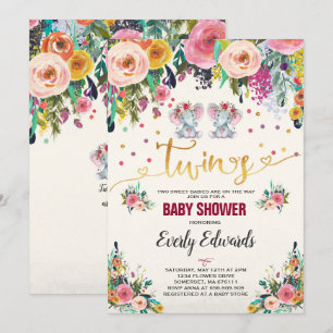 Twin Girl Elephant Baby Shower Einladung