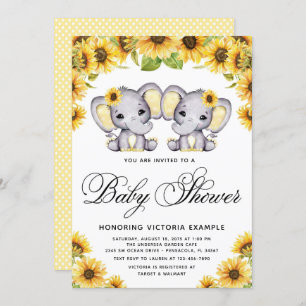 Twin Girl Elephant Sunflower Baby Dusche Einladung