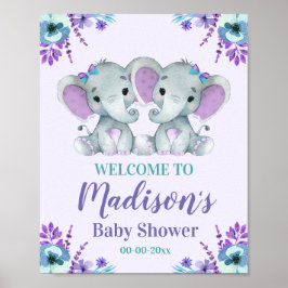 Twin Girl Elephant Welcome Sign Girl Dusche Blumen Poster