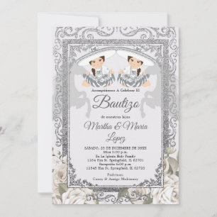 Twin Girl Fiesta Silver Charro Mexican Bautizo Einladung
