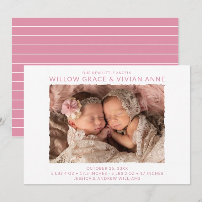 Twin Girl Foto Birth Ankündigung (Vorne/Hinten)