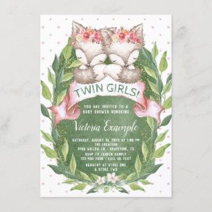 Twin Girl Fox Baby Shower Einladungen