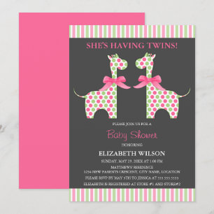 Twin Girl Giraffe Babydusche Einladung