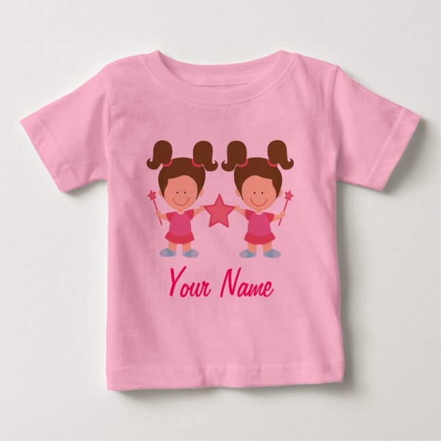 Twin Girl Personalisiertes Geschenk Baby T-shirt (Vorderseite)