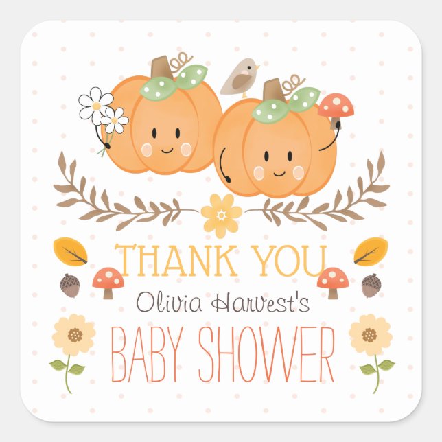 Twin Girl Pumpkin Baby Dusche Danke Stickers (Vorderseite)