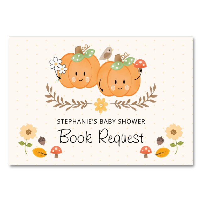 Twin Girl Pumpkin Book Request Baby Showkarten Tischnummer (Rückseite)