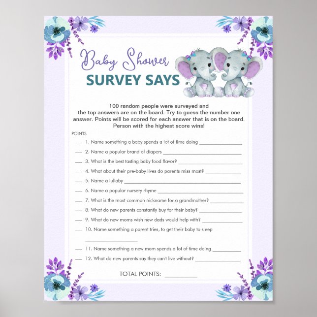 Twin Girl Survey sagt Kinderduschenspiel Lila Aqua Poster (Vorne)