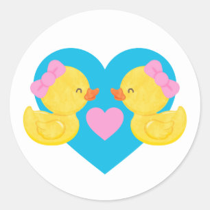 Twin Girl Watercolor Rubber Enck Round Stickers