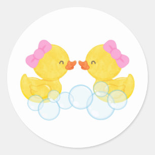 Twin Girl Watercolor Rubber Enck Round Stickers