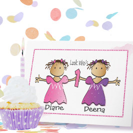 Twin Girls 1. Geburtstag Ethnic Sweet Personalisie Karte