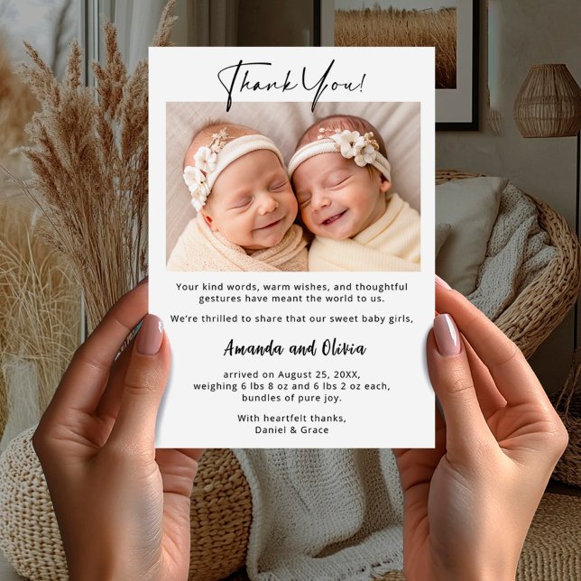 Twin Girls Baby Dankeschön Card mit Foto Ankündigung (Von Creator hochgeladen)