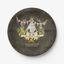 Twin Girls Baby Dusche Igel Adventure BOHO Art Pappteller