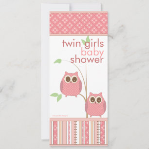 Twin Girls Baby Owl PInk Babydusche Einladung