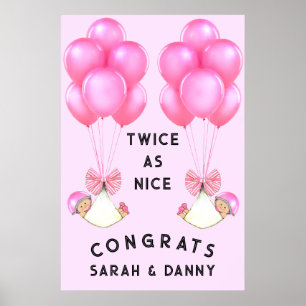 Twin Girls Baby Showbanner Poster
