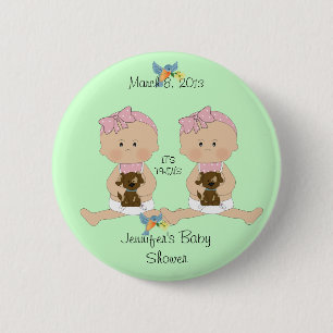 Twin Girls Baby Shower Button