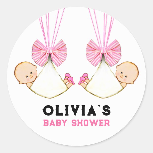 Twin Girls Baby Shower Classic Round Sticker (Vorderseite)