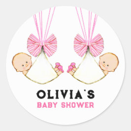 Twin Girls Baby Shower Classic Round Sticker