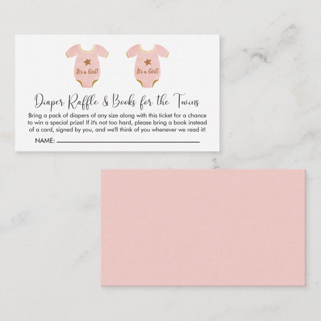 Twin Girls Baby Shower Diaper Raffle Book for Baby Begleitkarte (Vorne/Hinten)