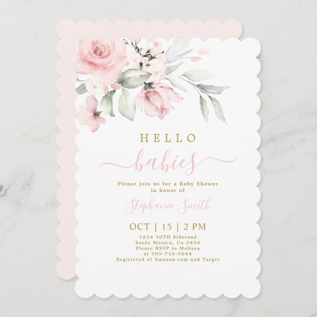 Twin Girls Baby Shower Einladung (Vorne/Hinten)