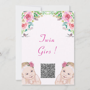 Twin Girls Baby Shower Einladung mit QR Code