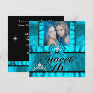 Twin Girls Blue Aquamarin 16 . Geburtstag Sweet 16 Einladung