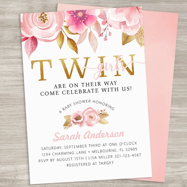 Twin Girls Blush Pink Baby Dusche laden ein Einladung (Twin Girls Baby Shower Invite)