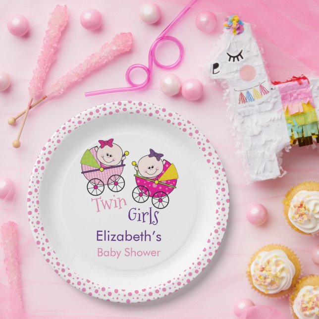 Twin Girls Carriage Baby Shooter Pappteller (Party)