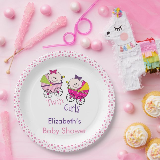 Twin Girls Carriage Baby Shooter Pappteller (Party)