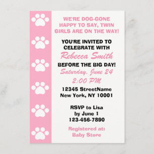 Twin Girls - Dog Themed Baby Shower Einladungen