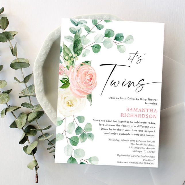 Twin Girls Drive by baby dusche rosa grüne Einladung (Von Creator hochgeladen)