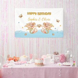 Twin Girls' Fairy Mermaid Birthday Banner