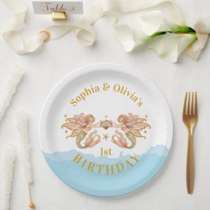 Twin Girls' Fairy Mermaid Birthday Pappteller