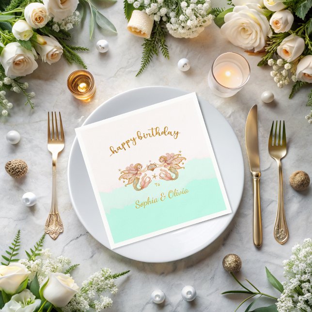 Twin Girls' Fairy Mermaid Birthday Serviette (Von Creator hochgeladen)