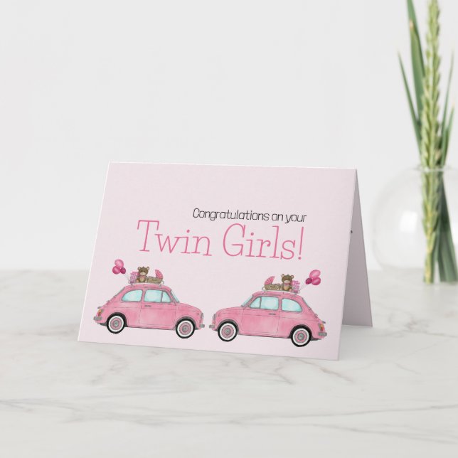 Twin Girls Fiat 500 Glückwünsche Karte (Vorderseite)