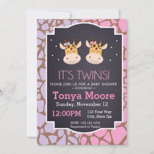 Twin Girls Giraffe Baby Shower Einladung