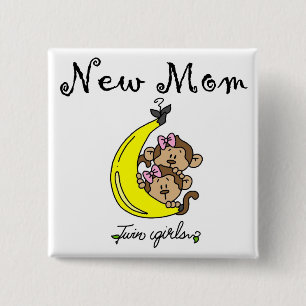 Twin Girls Junge Mutter T - Shirt und Geschenke Button