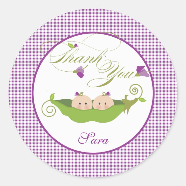 Twin Girls Pea in einem Pod Baby Shower Sticker (Vorderseite)