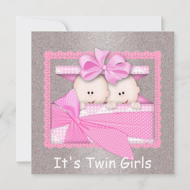 Twin Girls PINK Baby Shower Einladungen (Vorderseite)