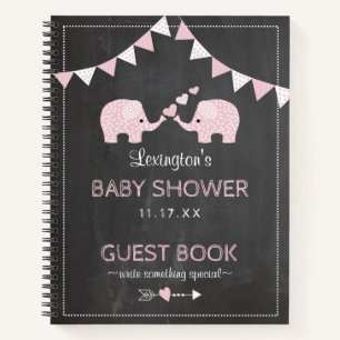 Twin Girls Pink Elephants Baby Shower Gästebuch Notizbuch