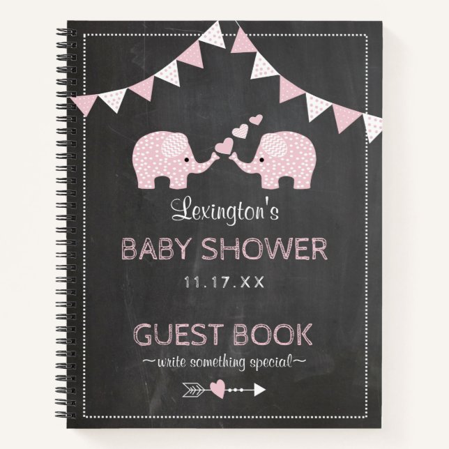 Twin Girls Pink Elephants Baby Shower Gästebuch | Notizbuch (Vorderseite)