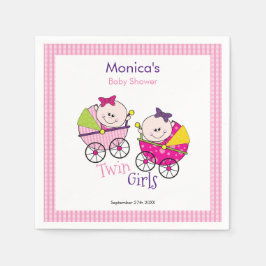 Twin Girls Pink Gingham Baby Dusche Napkin Serviette