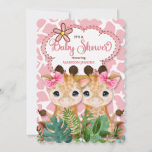 Twin Girls Pink Giraffe Jungle Baby Dusche