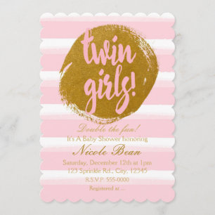 TWIN GIRLS Pink Gold Foil Frische Wasserfarbe Einl Einladung