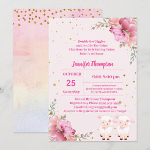 Twin Girls Pink Lambs Einladung