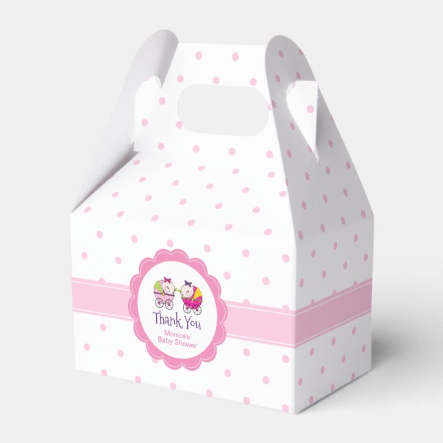 Twin Girls Pink Polka Dots Baby Showbox Geschenkschachtel (Vorderseite)