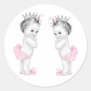Twin Girls Pink Princess Baby Shower Stickers