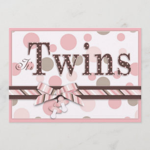 TWIN GIRLS Pink Taupe Dots Babydusche Einladung