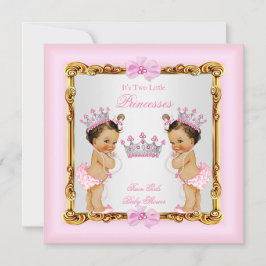 Twin Girls Princess Baby Dusche Gold Pink Brünett Einladung