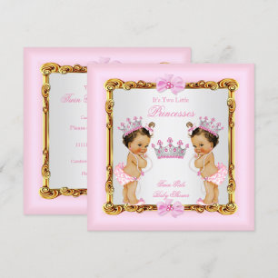 Twin Girls Princess Baby Dusche Gold Pink Brünett Einladung